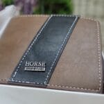 Horse Imperial Premium Leather Wallet with Dual-Tone Brown and Black Design, Durable Stitching, and Elegant Metal Logo for Men