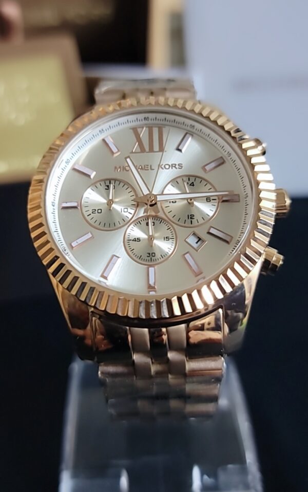 Michael Kors Rose Gold Chronograph Watch with White Dial - Image 7