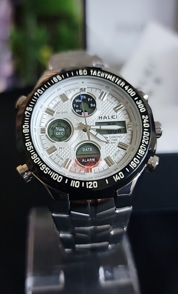 HALEI Multifunctional Chronograph Watch with Digital and Analog Display - Image 2