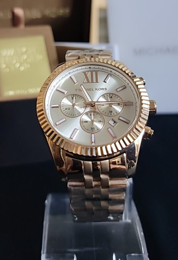 Michael Kors Rose Gold Chronograph Watch with White Dial - Image 8