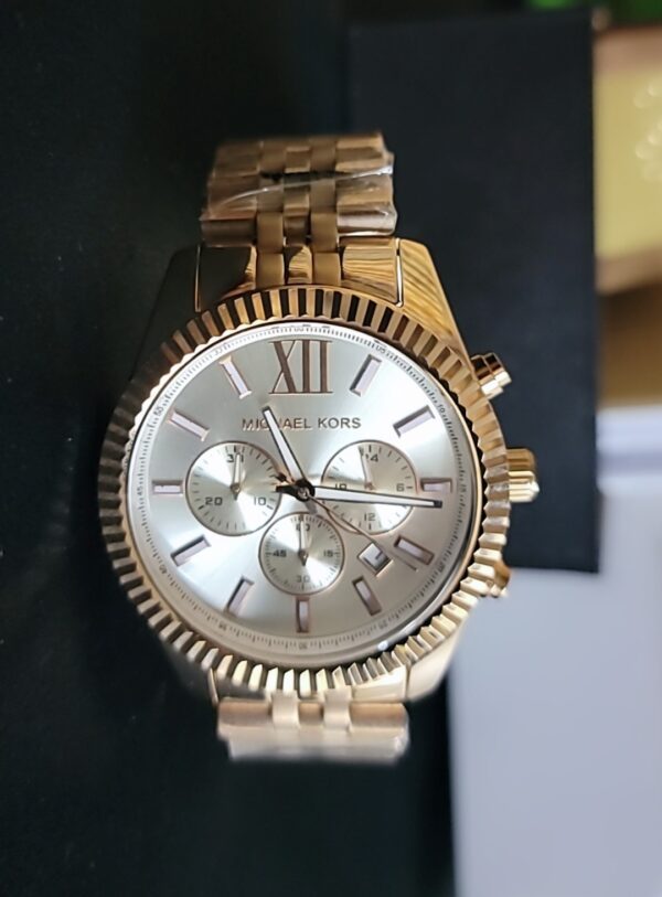 Michael Kors Rose Gold Chronograph Watch with White Dial - Image 9