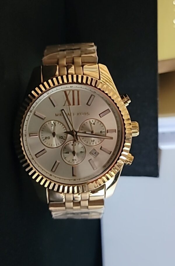 Michael Kors Rose Gold Chronograph Watch with White Dial - Image 4