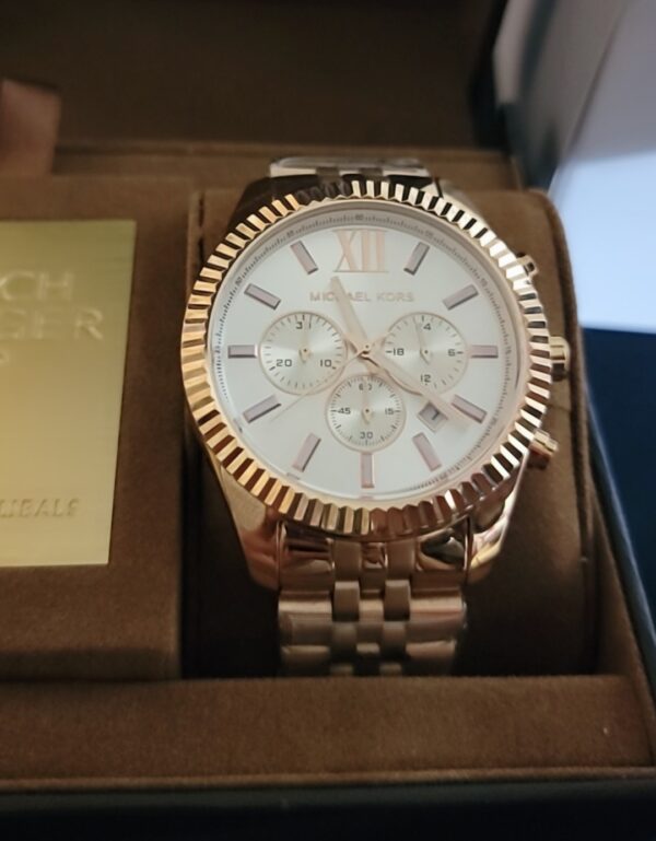 Michael Kors Rose Gold Chronograph Watch with White Dial - Image 10