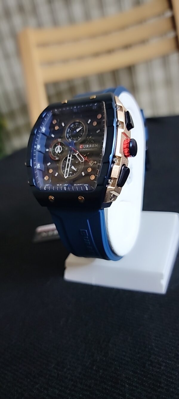 Curren Sports Chronograph Watch with Blue Silicone Strap and Rectangular Case - Image 3