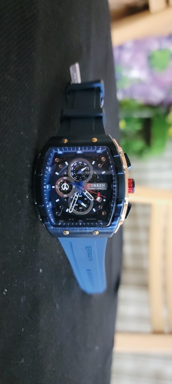 Curren Sports Chronograph Watch with Blue Silicone Strap and Rectangular Case - Image 4