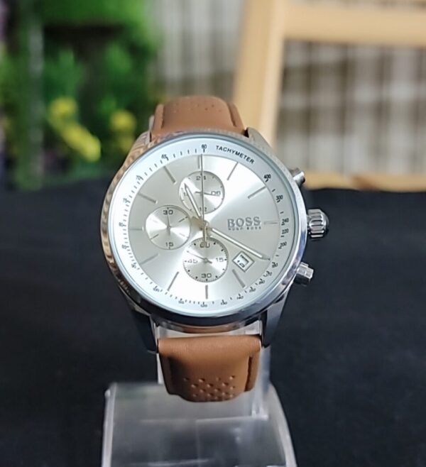 Hugo Boss Chronograph Watch with Brown Leather Strap and Tachymeter Bezel - Image 2