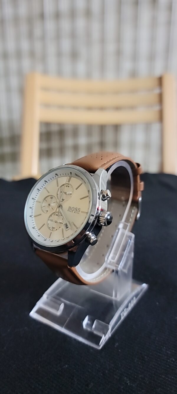 Hugo Boss Chronograph Watch with Brown Leather Strap and Tachymeter Bezel - Image 3