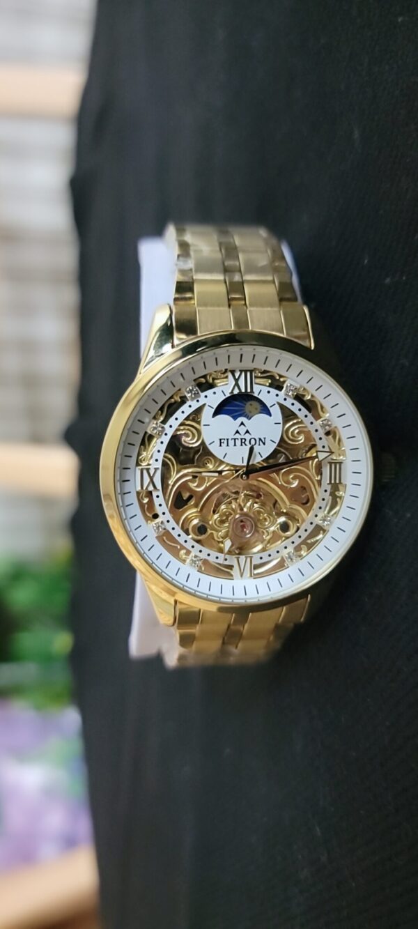 Luxury Fitron Gold Skeleton Dial Watch with Moonphase Indicator - Image 2