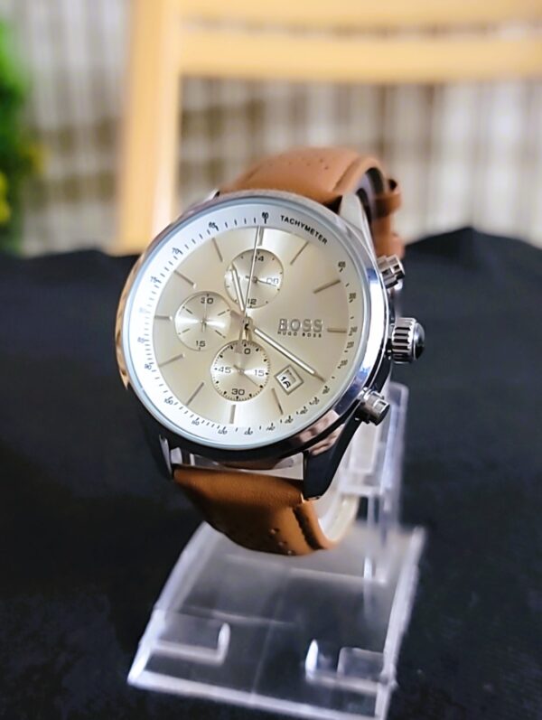 Hugo Boss Chronograph Watch with Brown Leather Strap and Tachymeter Bezel