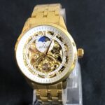 Luxury Fitron Gold Skeleton Dial Watch with Moonphase Indicator