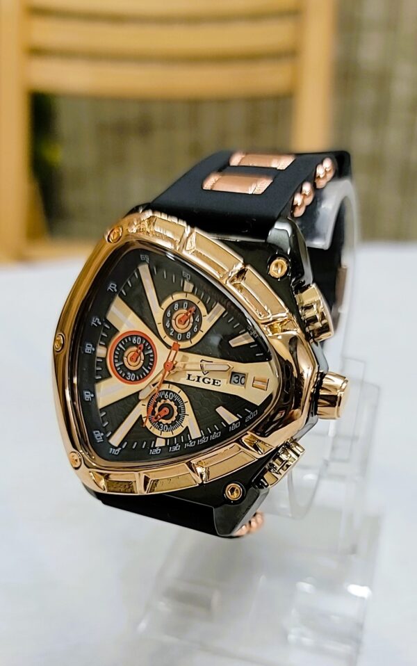 LIGE Luxury Men's Sports Chronograph Watch – Gold & Black - Image 2