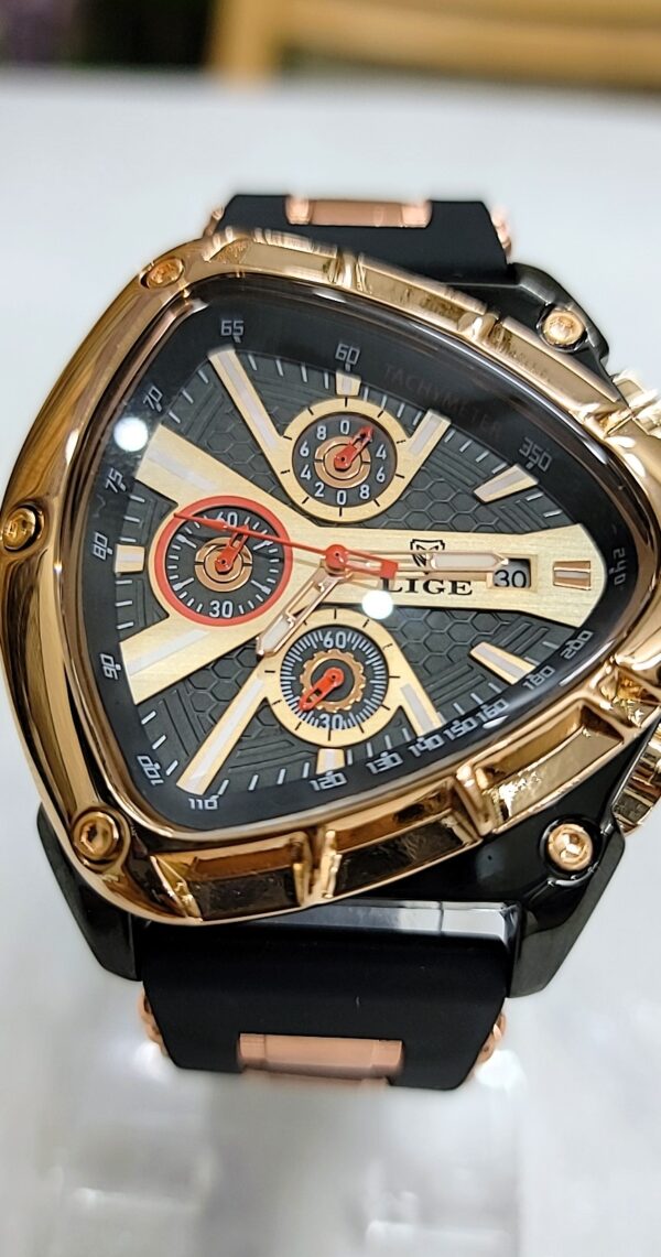 LIGE Luxury Men's Sports Chronograph Watch – Gold & Black - Image 3