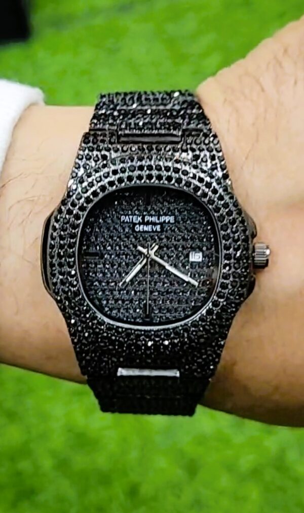 Luxury Full Black Diamond Patek Philippe-Inspired Wristwatch