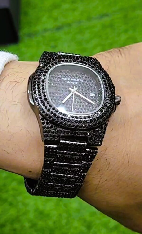 Luxury Full Black Diamond Patek Philippe-Inspired Wristwatch - Image 2