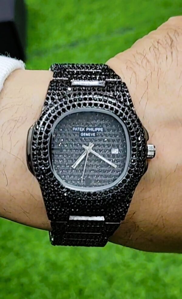 Luxury Full Black Diamond Patek Philippe-Inspired Wristwatch - Image 3